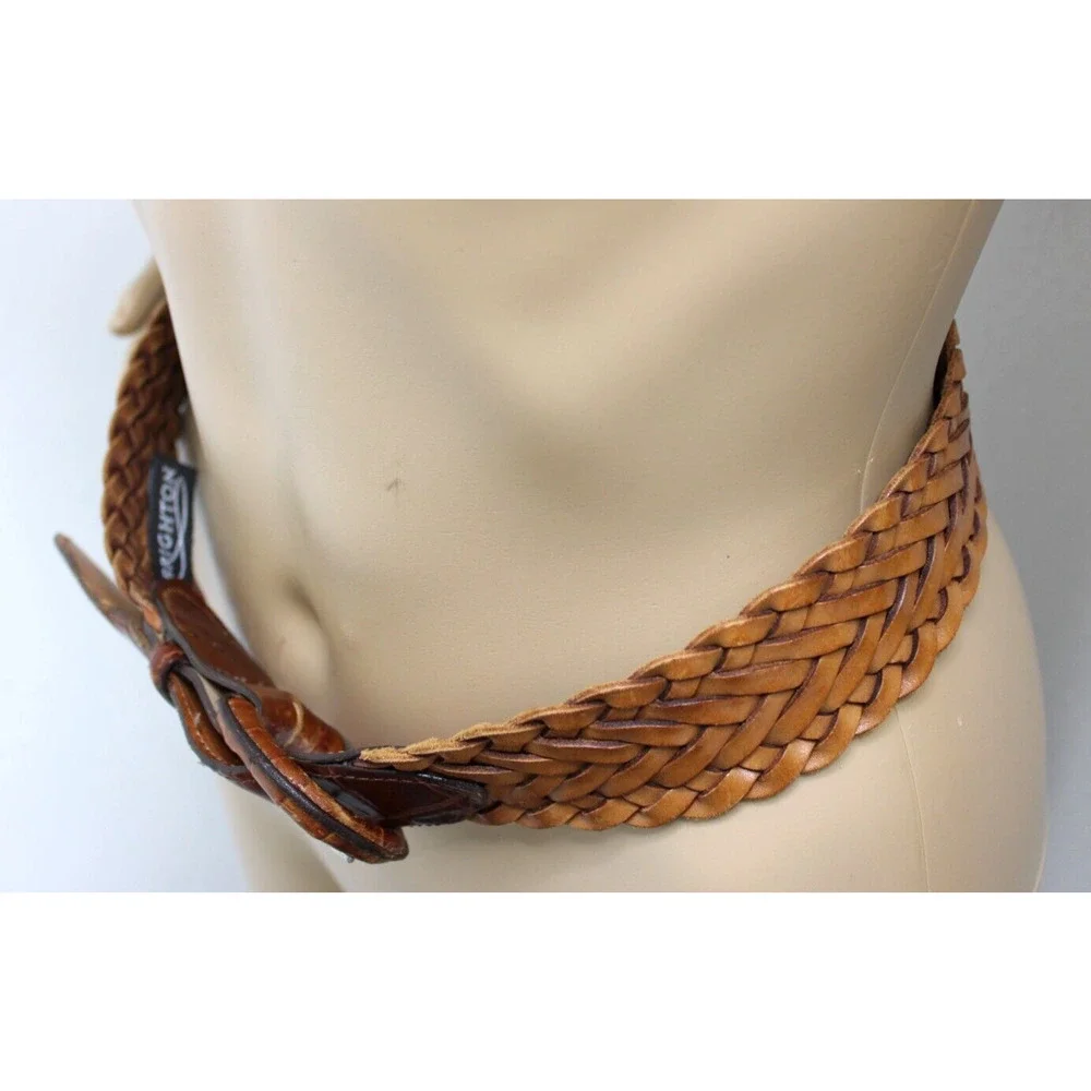 Brighton Belt Women's Size 28 Vintage 90s Brown Braided Woven Leather USA 42407